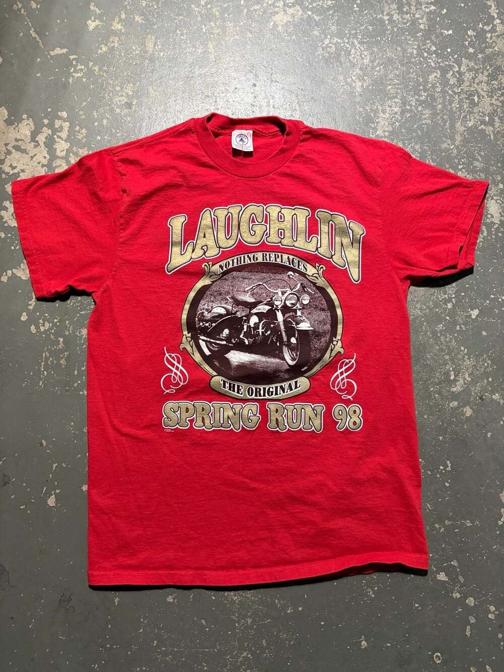 Delta Laughlin Spring Run 98 T-Shirt Size L Red Motorcycle Rally